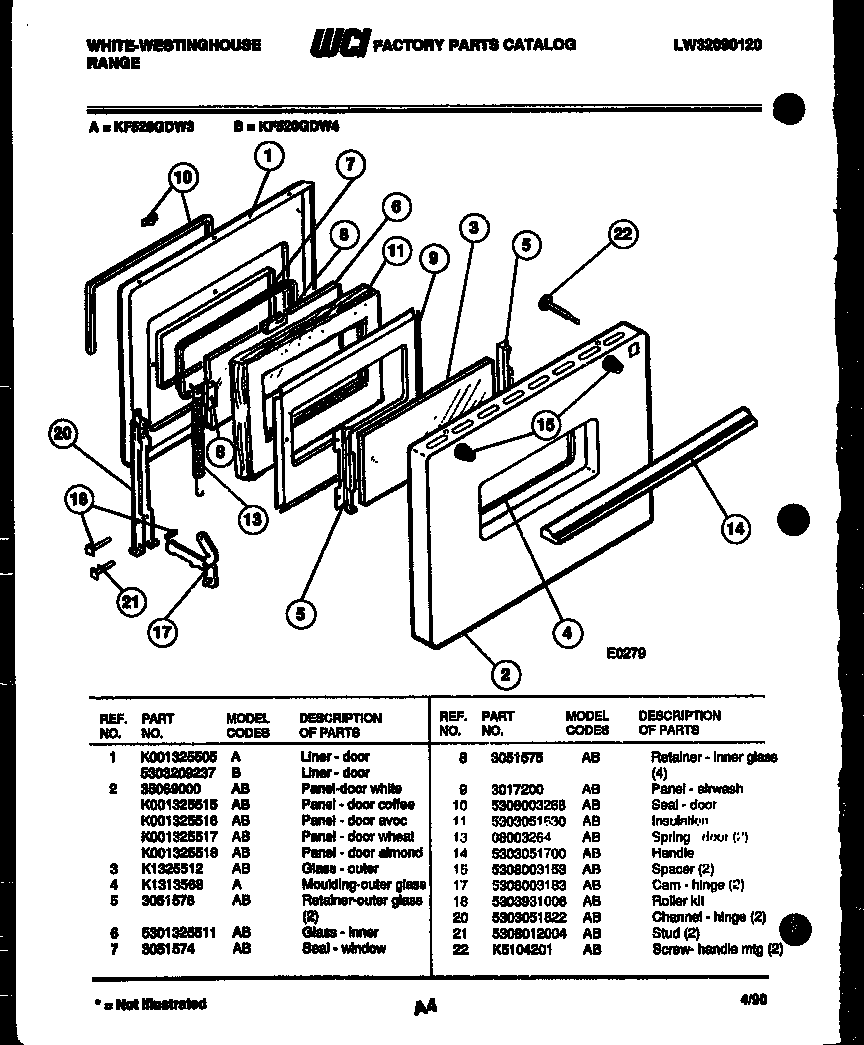 White-Westinghouse KF520GDV4 door parts diagram