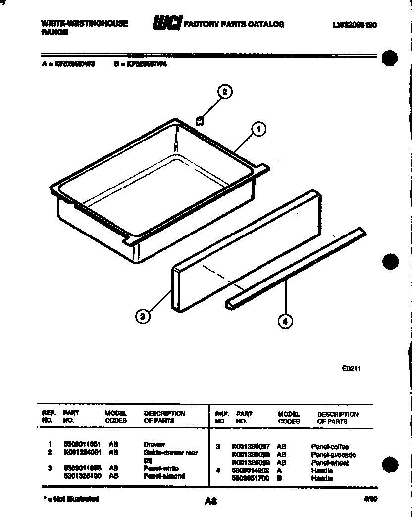 White-Westinghouse KF520GDV4 drawer parts diagram