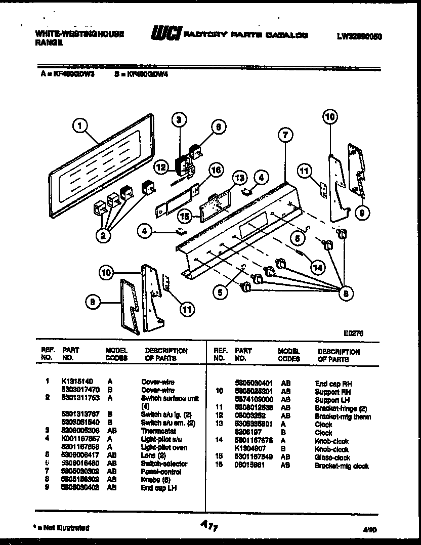 White-Westinghouse KF400GDF3 control panel diagram