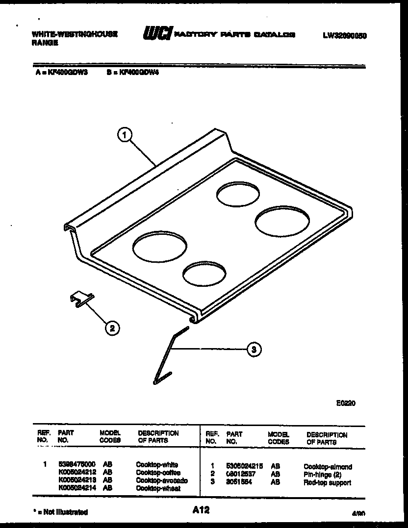 White-Westinghouse KF400GDF3 cooktop parts diagram
