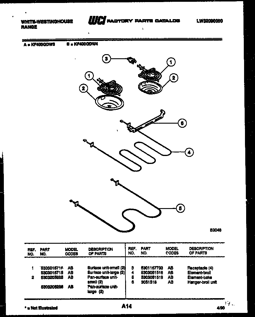 White-Westinghouse KF400GDF3 broiler parts diagram