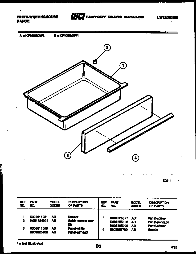 White-Westinghouse KF400GDF3 drawer parts diagram