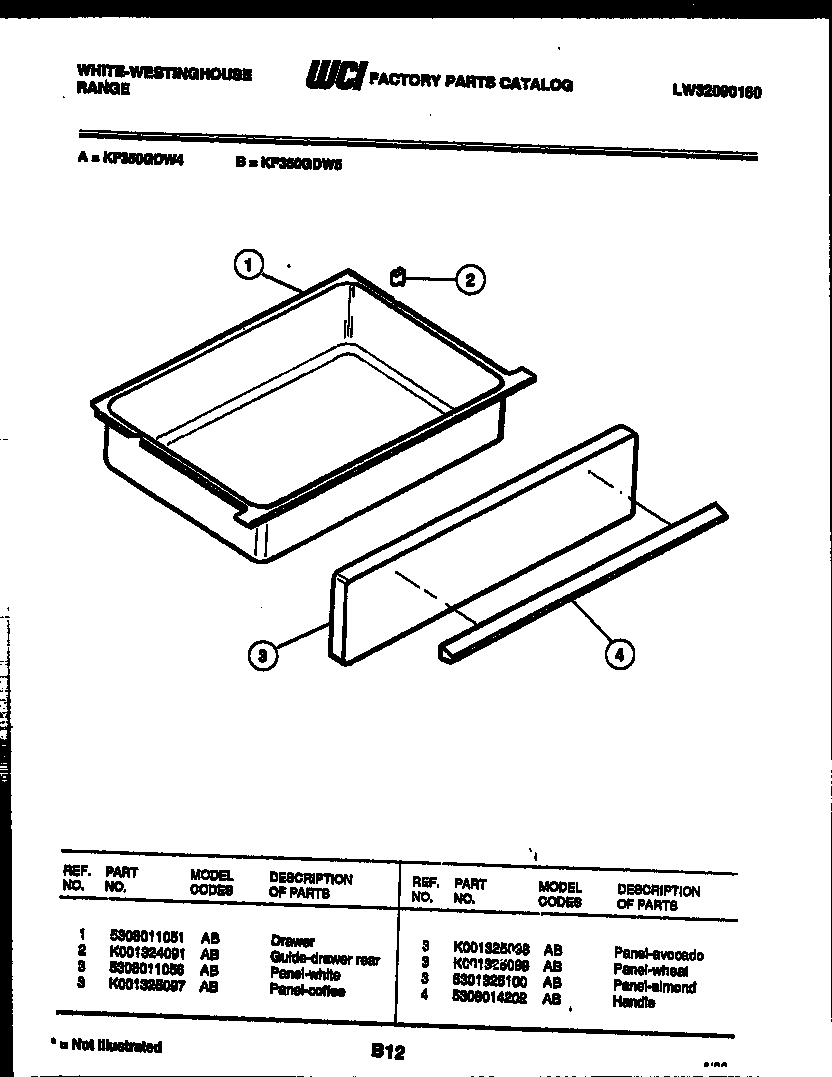 White-Westinghouse KF350GDH5 drawer parts diagram