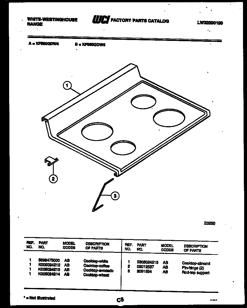 White-Westinghouse KF560GDW4 cooktop parts diagram
