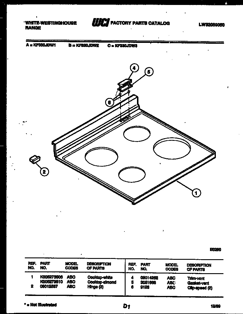 White-Westinghouse KF330JDD2 cooktop parts diagram
