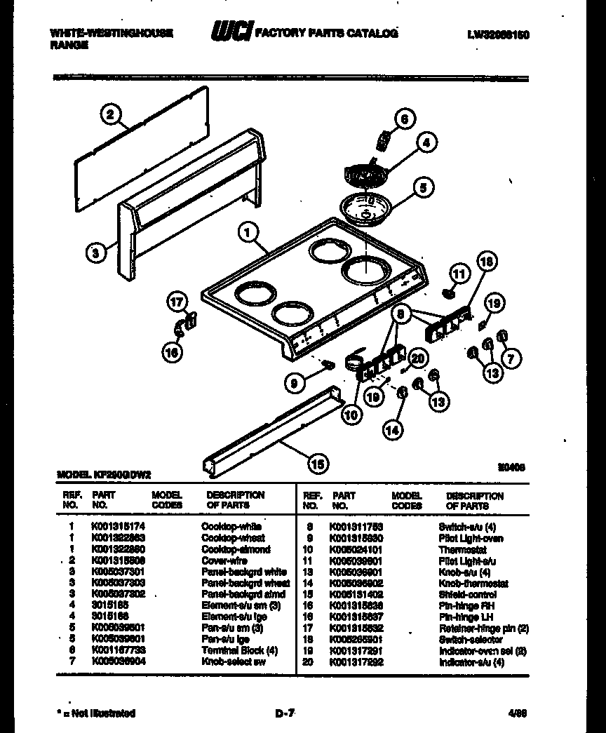 White-Westinghouse KF200GDH2 backguard and cooktop parts diagram