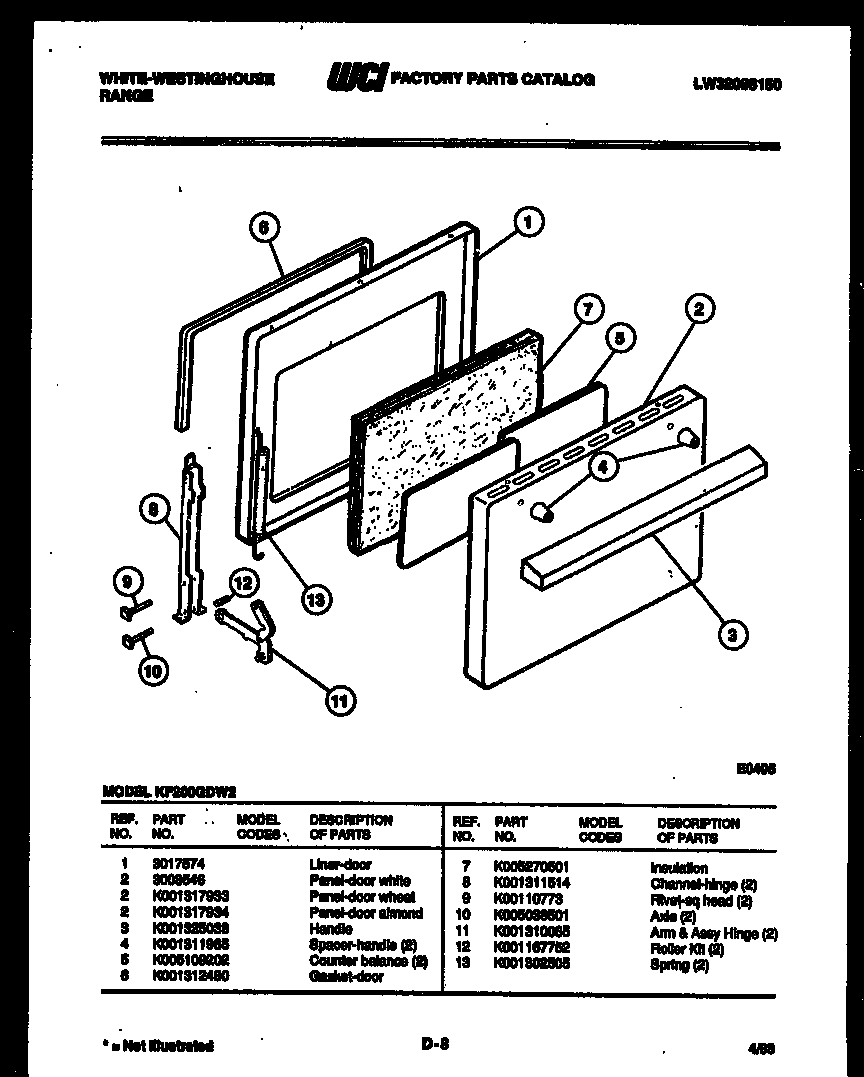 White-Westinghouse KF200GDH2 door parts diagram