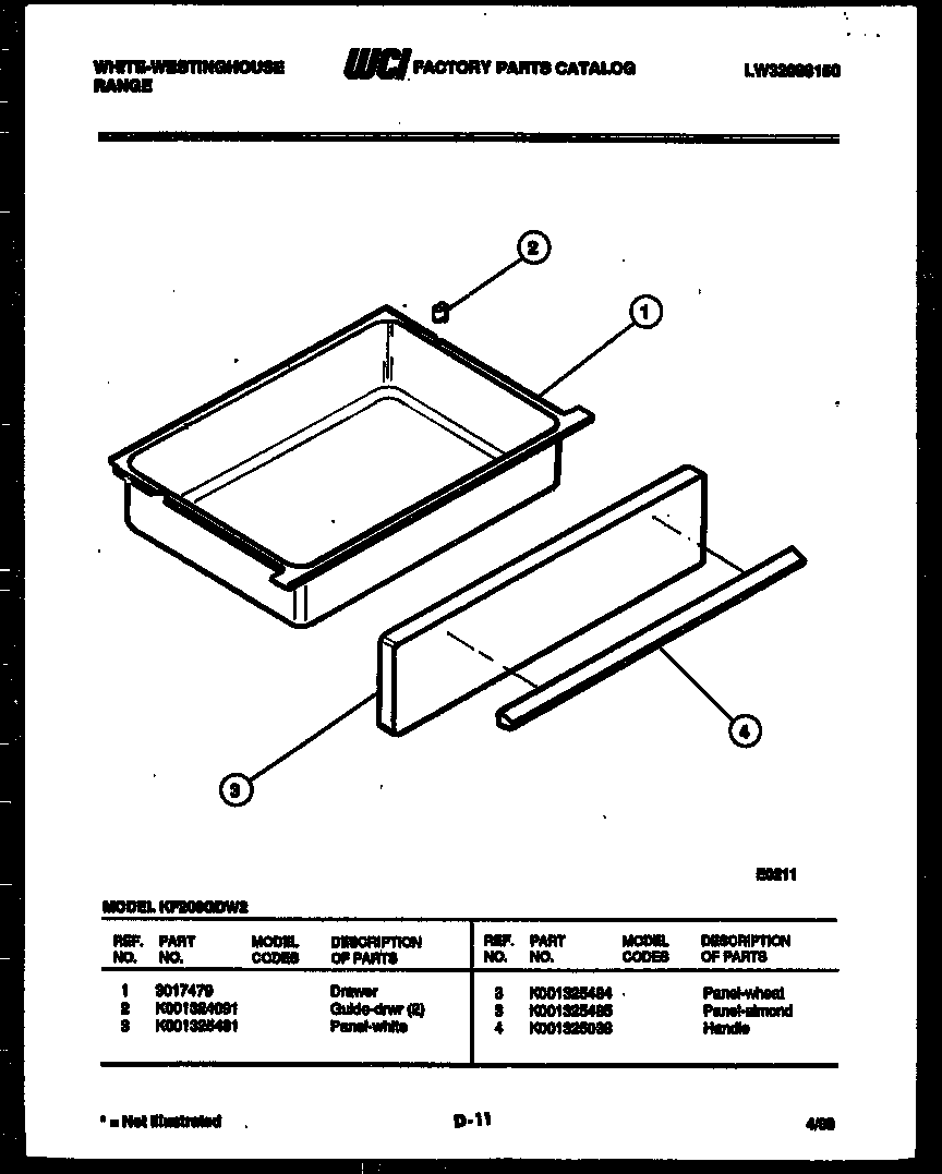 White-Westinghouse KF200GDH2 drawer parts diagram