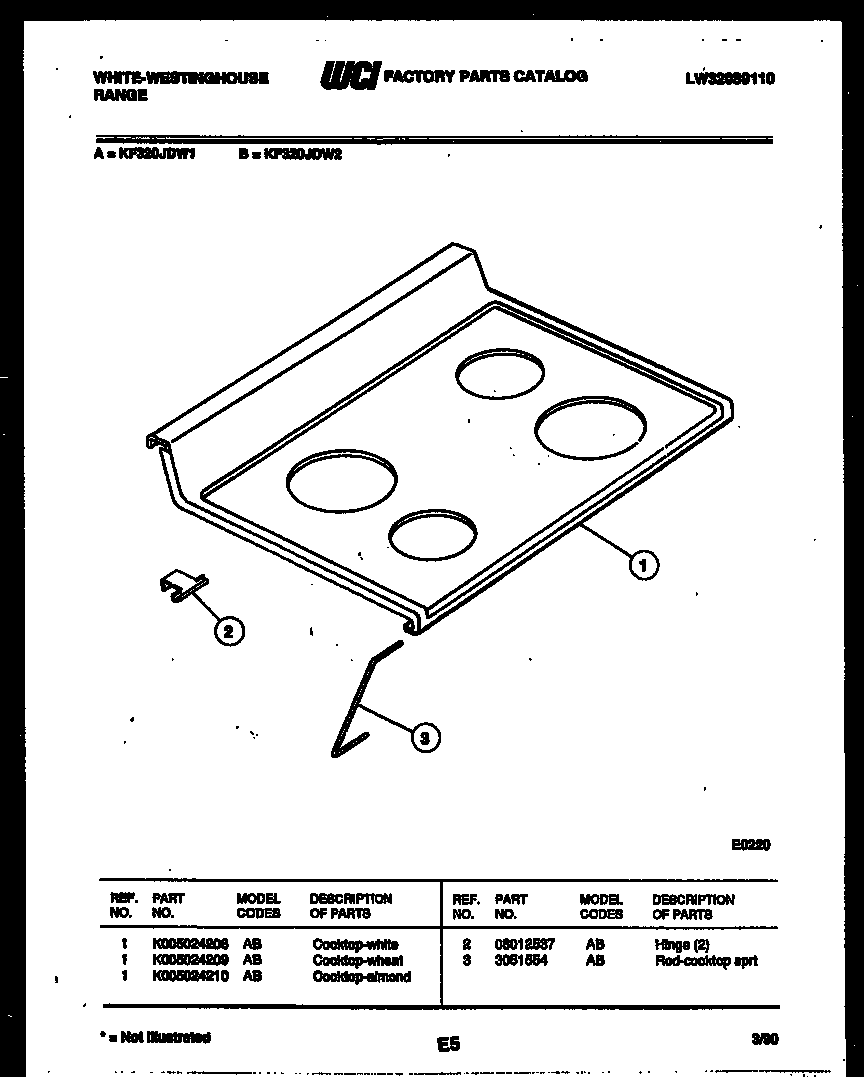 White-Westinghouse KF320JDD2 cooktop parts diagram