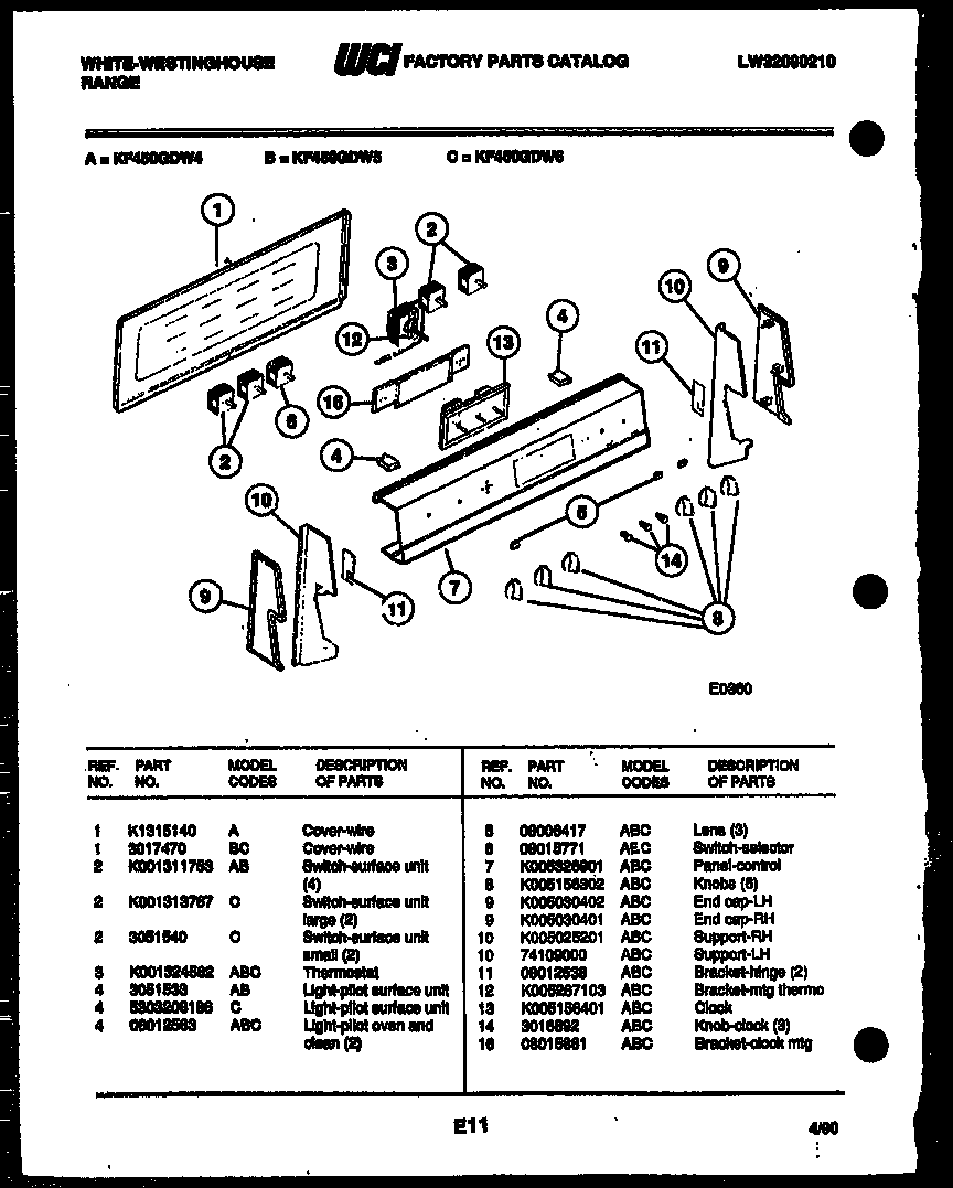 White-Westinghouse KF450GDF4 control panel diagram