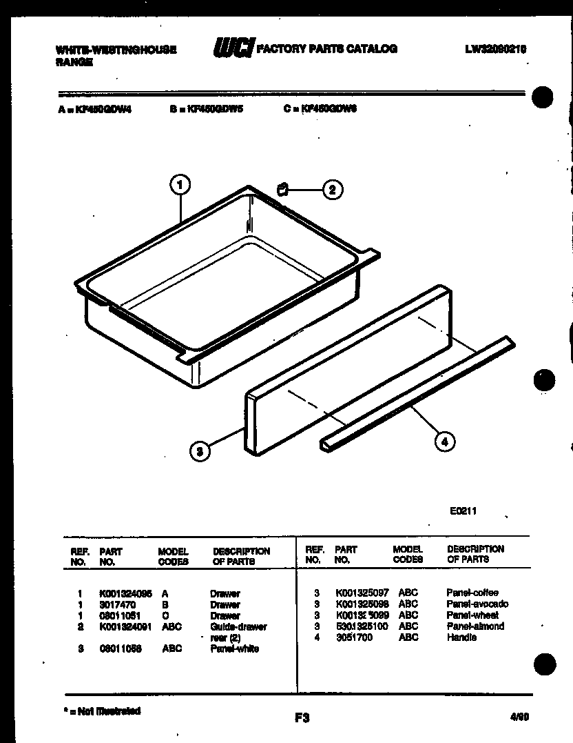 White-Westinghouse KF450GDF4 drawer parts diagram