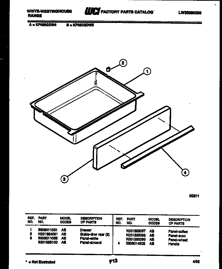 White-Westinghouse KF460GDF5 drawer parts diagram