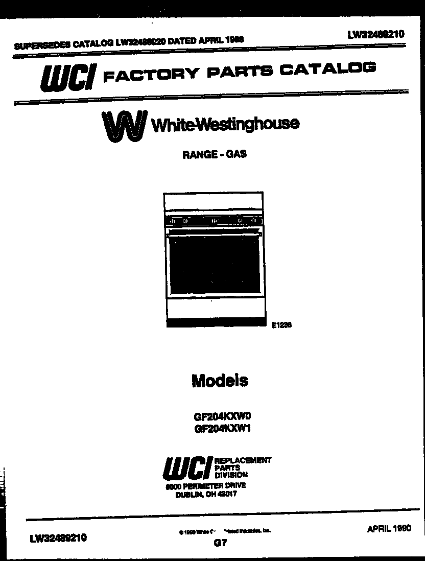 White-Westinghouse GF204KXW0 cover page diagram