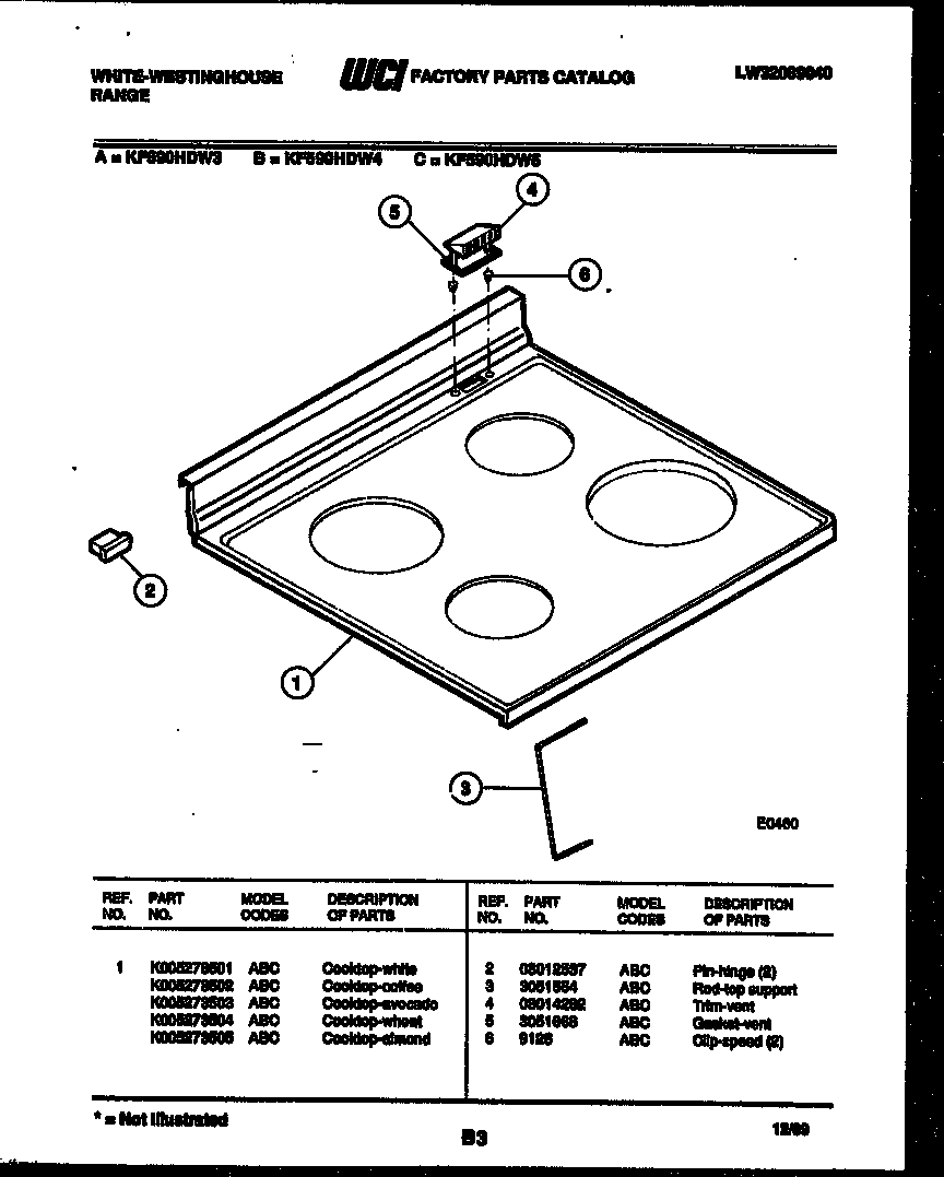 White-Westinghouse KF590HDW3 cooktop parts diagram