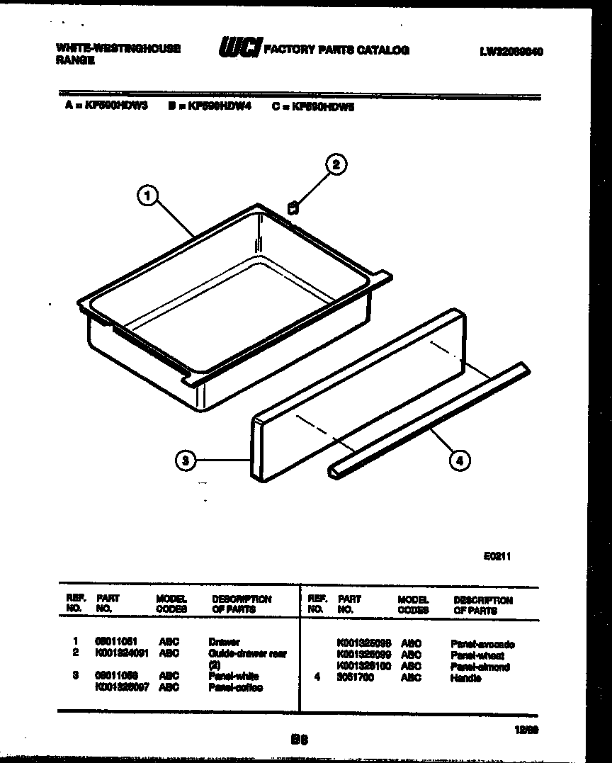 White-Westinghouse KF590HDW3 drawer parts diagram