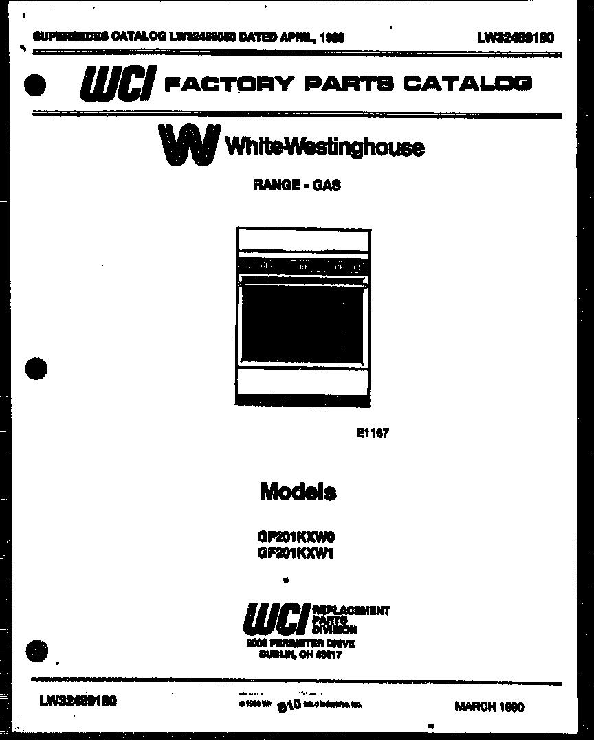 White-Westinghouse GF201KXD0 cover page diagram