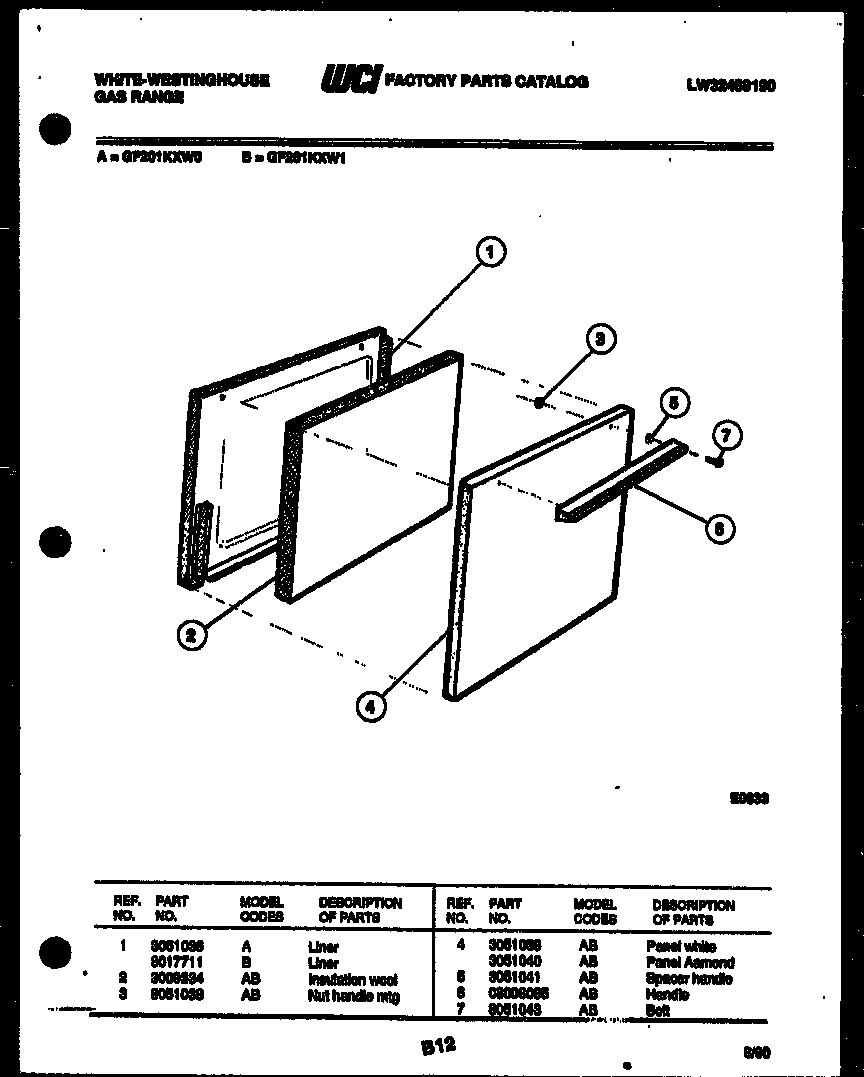 White-Westinghouse GF201KXD0 door parts diagram