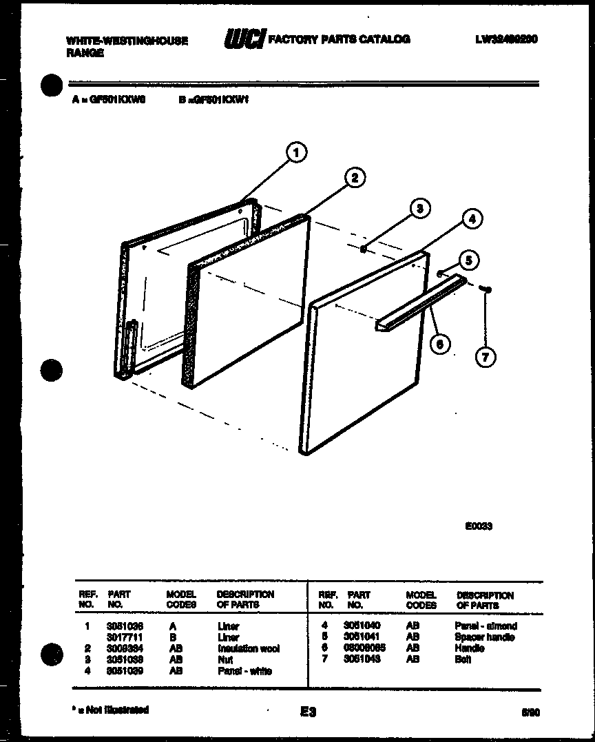 White-Westinghouse GF501KXW0 door parts diagram