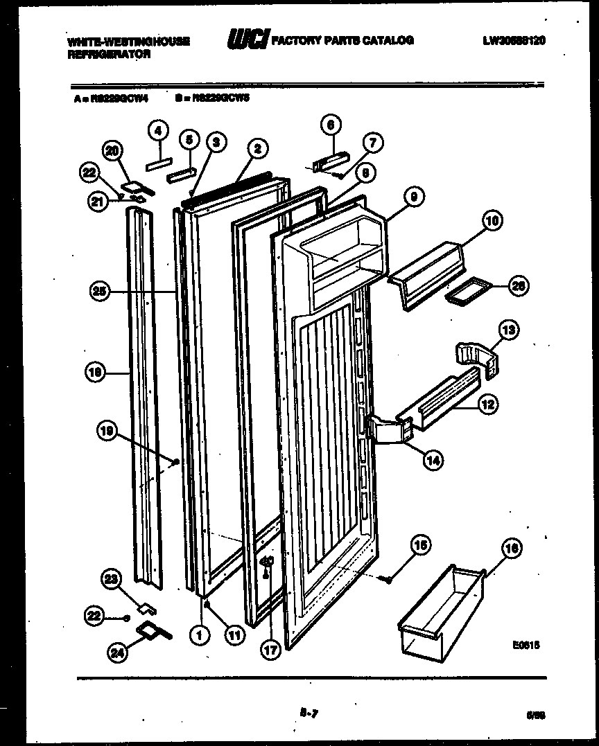 White-Westinghouse RS229GCF4 refrigerator door parts diagram