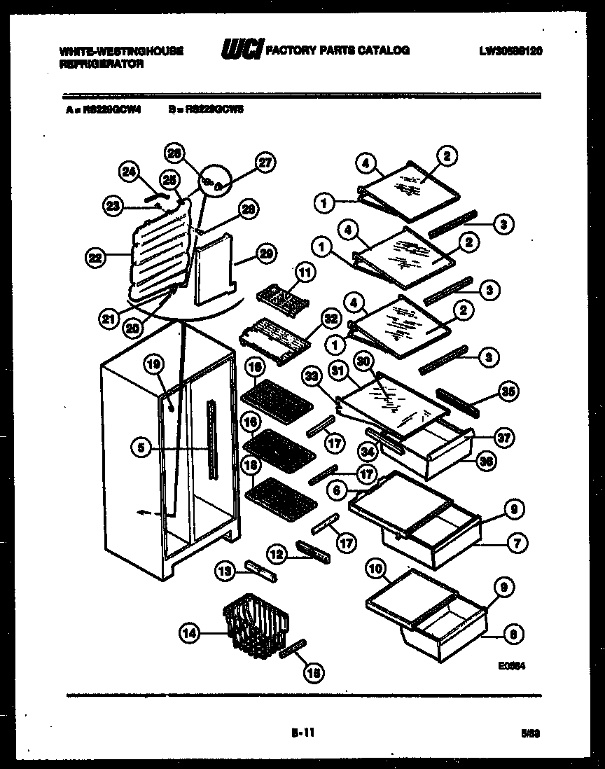 White-Westinghouse RS229GCF4 shelves and supports diagram