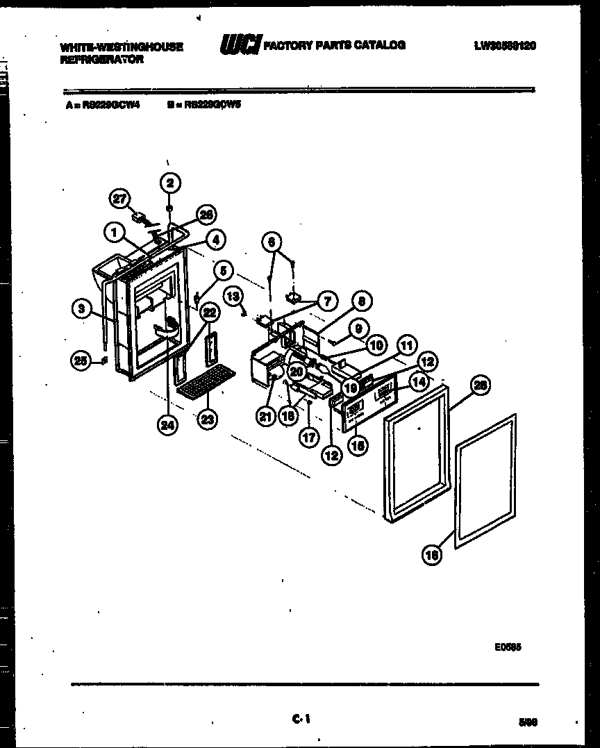White-Westinghouse RS229GCF4 ice door, dispenser and water tanks diagram