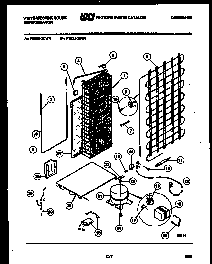 White-Westinghouse RS229GCF4 system and automatic defrost parts diagram