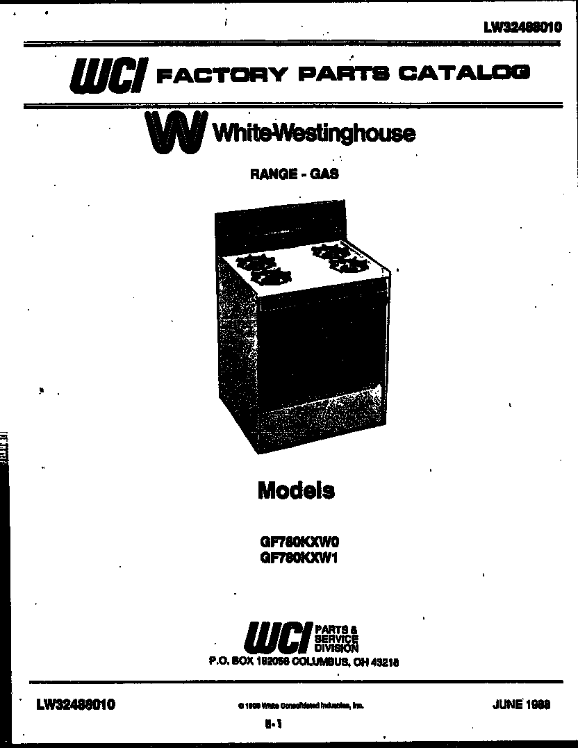 White-Westinghouse GF780KXW0 cover page diagram