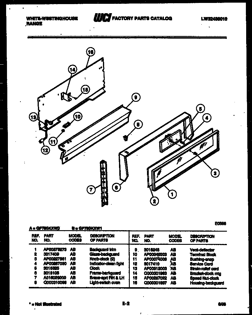 White-Westinghouse GF780KXW0 backguard diagram