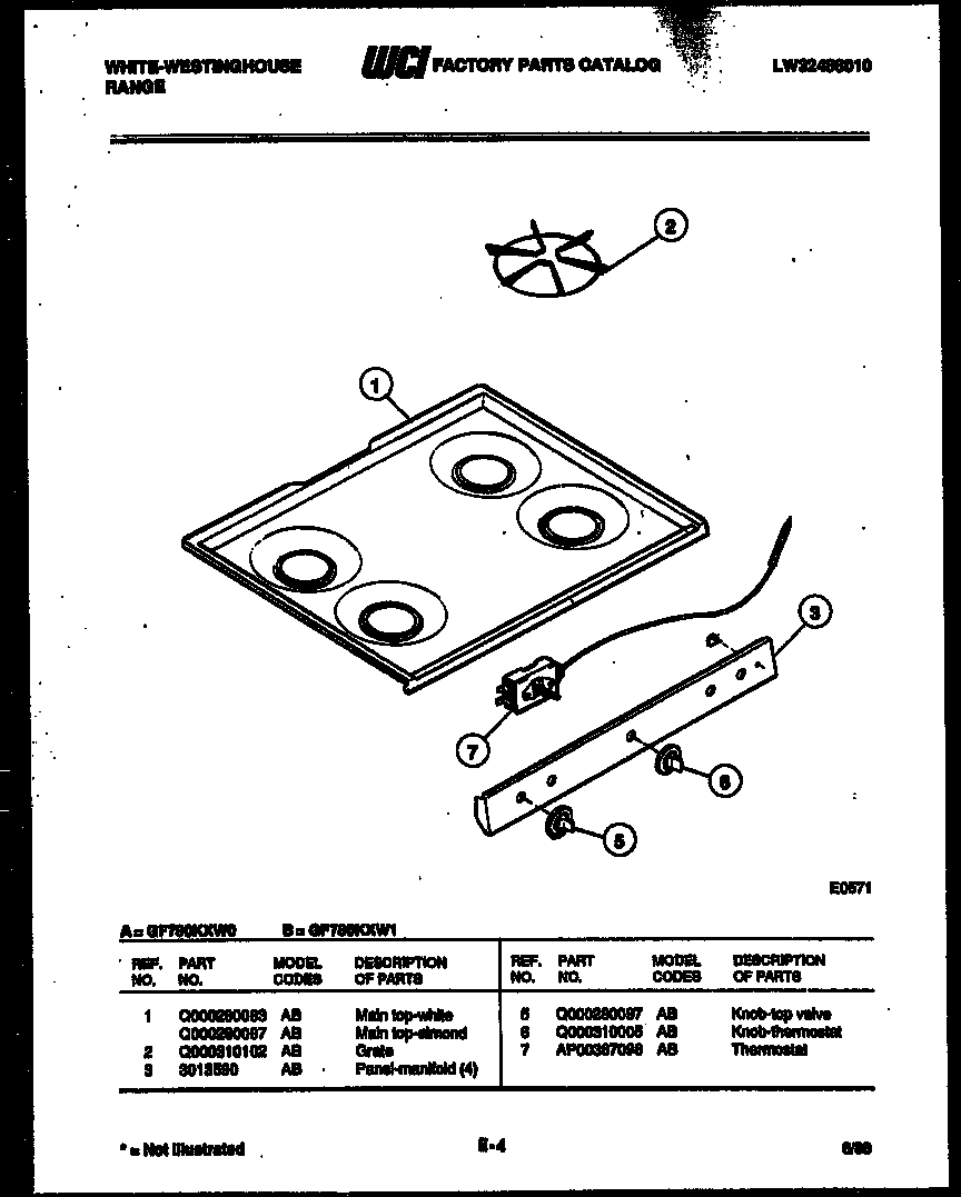White-Westinghouse GF780KXW0 cooktop parts diagram