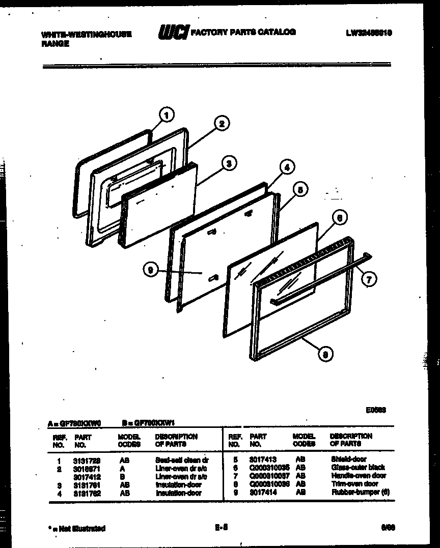 White-Westinghouse GF780KXW0 door parts diagram