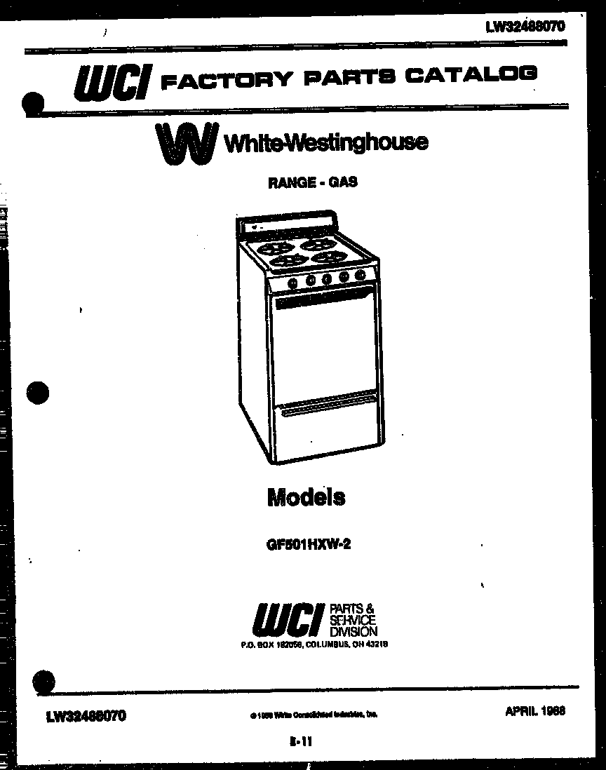 White-Westinghouse GF501HXD2 cover page diagram