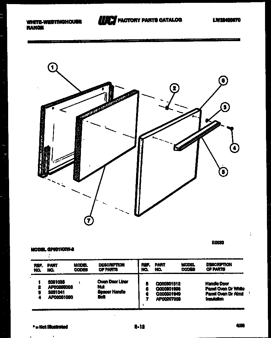 White-Westinghouse GF501HXD2 door parts diagram