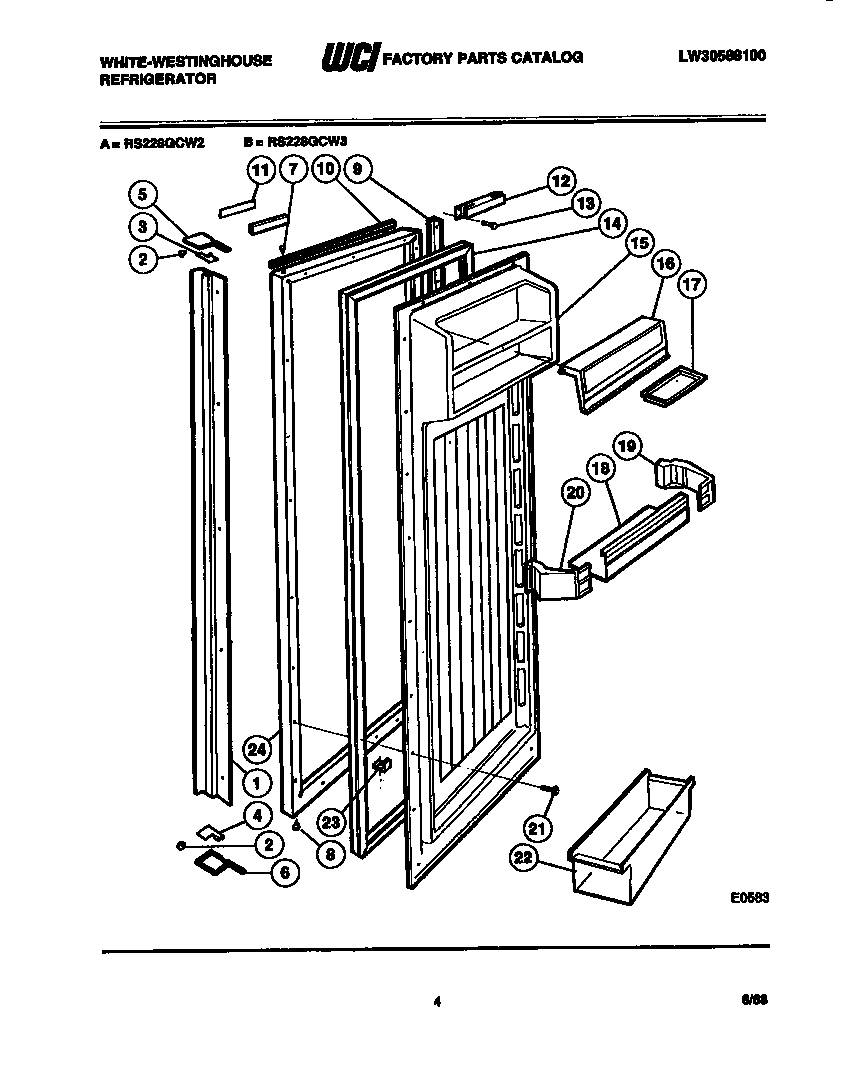 White-Westinghouse RS228GCV2 refrigerator door parts diagram