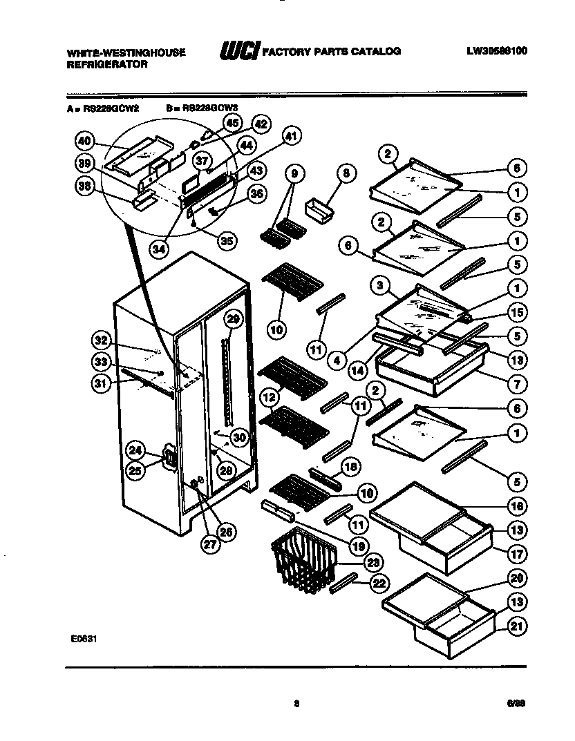 White-Westinghouse RS228GCV2 shelves and supports diagram