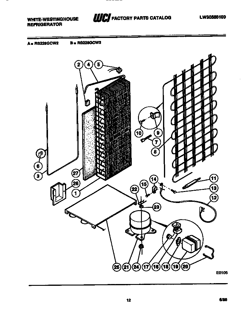 White-Westinghouse RS228GCV2 system and automatic defrost parts diagram
