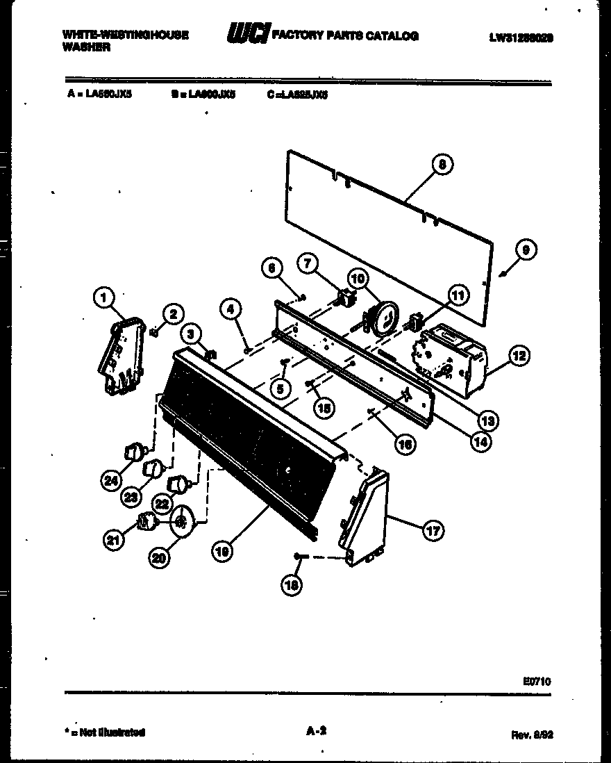 White-Westinghouse LA560JXW5 console and control parts diagram
