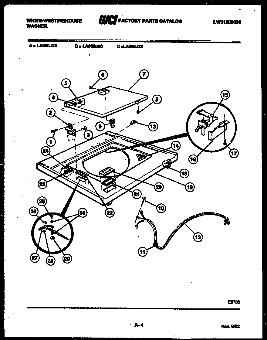 White-Westinghouse LA560JXW5 top parts diagram