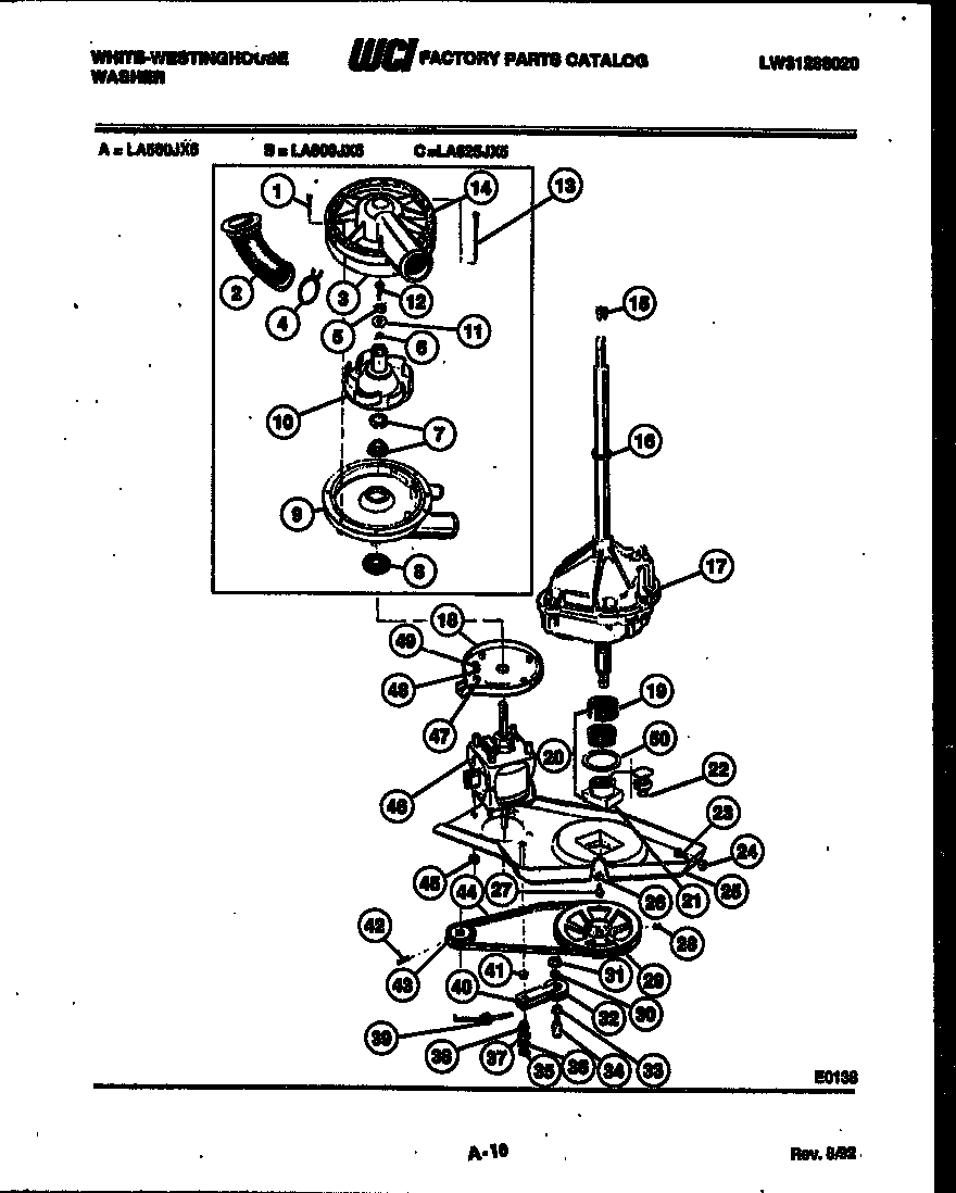 White-Westinghouse LA560JXW5 motor, transmission and drive parts diagram