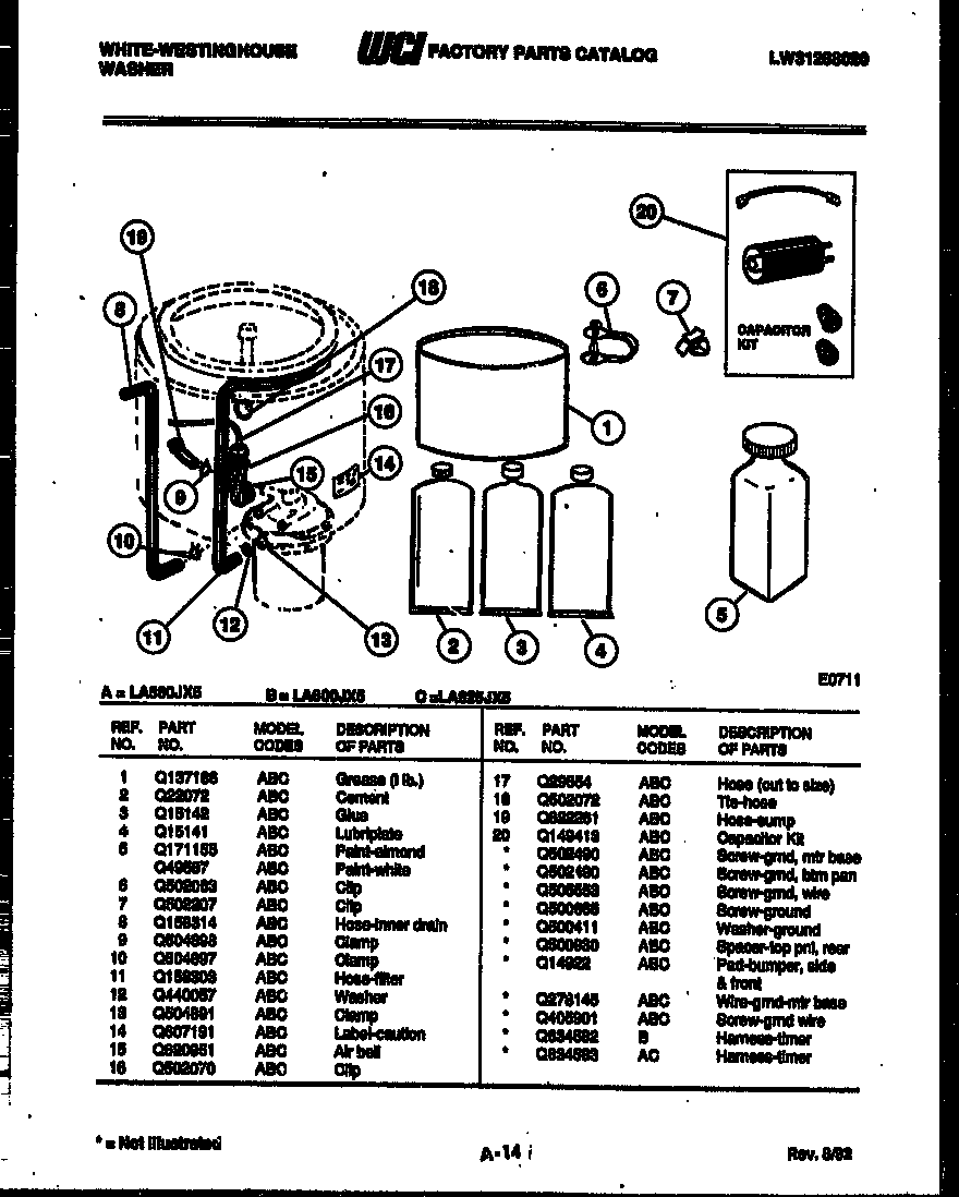 White-Westinghouse LA560JXW5 washer and miscellaneous parts diagram