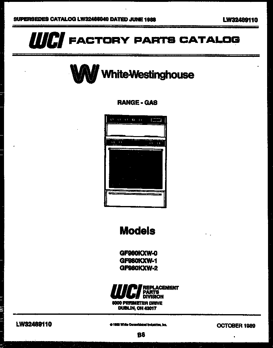 White-Westinghouse GF980KXD1 cover page diagram