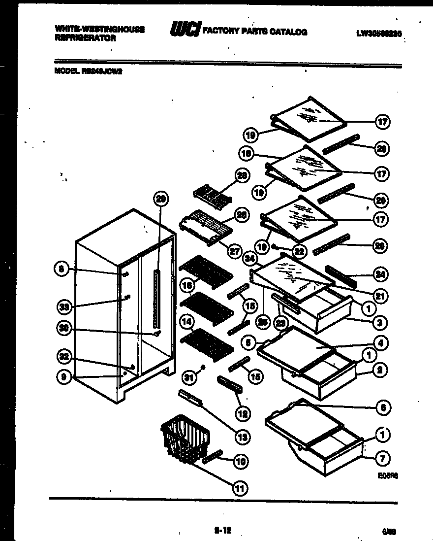White-Westinghouse RS249JCD2 shelves and supports diagram