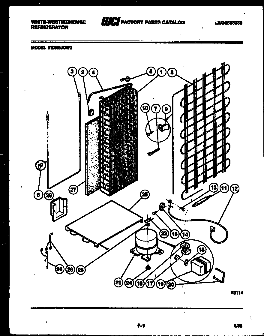 White-Westinghouse RS249JCD2 system and automatic defrost parts diagram