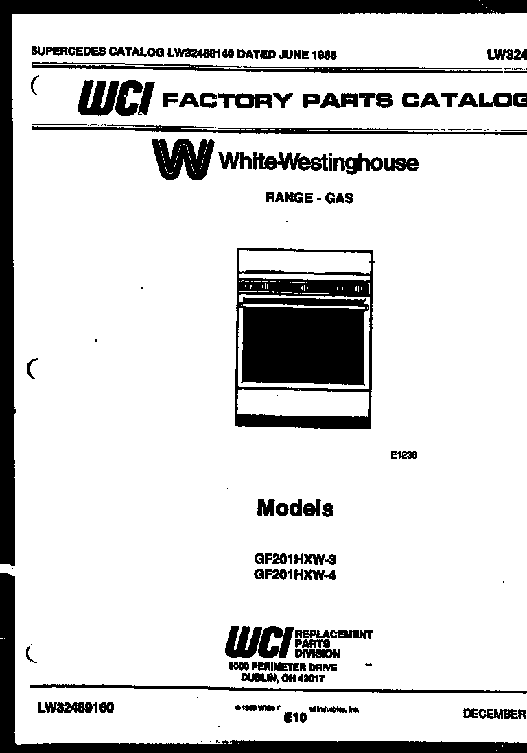 White-Westinghouse GF830HXW4 cover page diagram