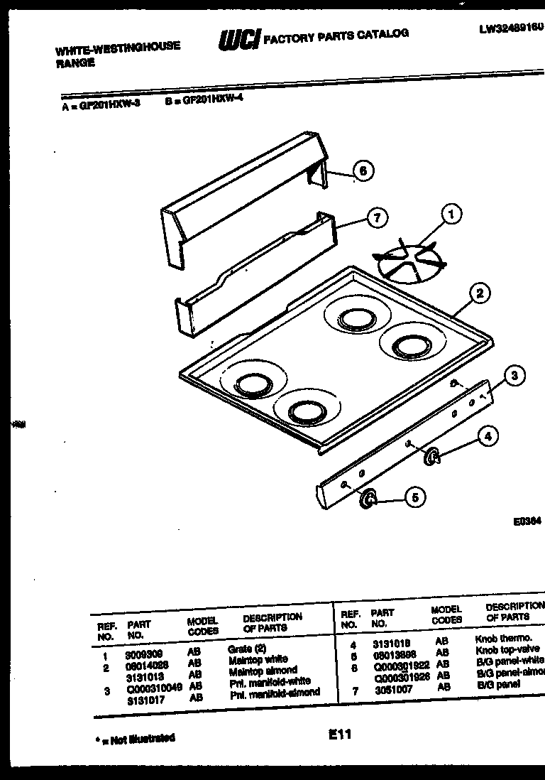 White-Westinghouse GF830HXW4 backguard diagram