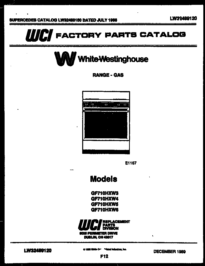 White-Westinghouse PGF201HXW2 cover page diagram