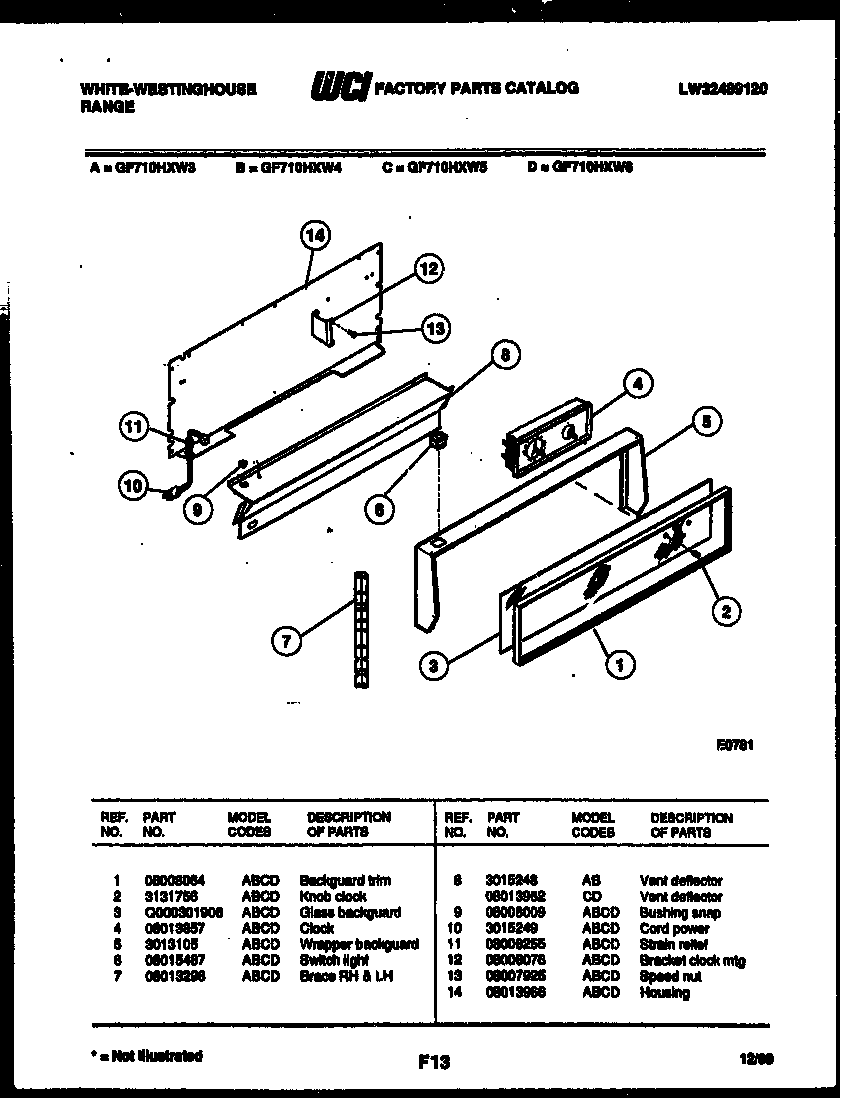 White-Westinghouse PGF201HXW2 cooktop parts diagram