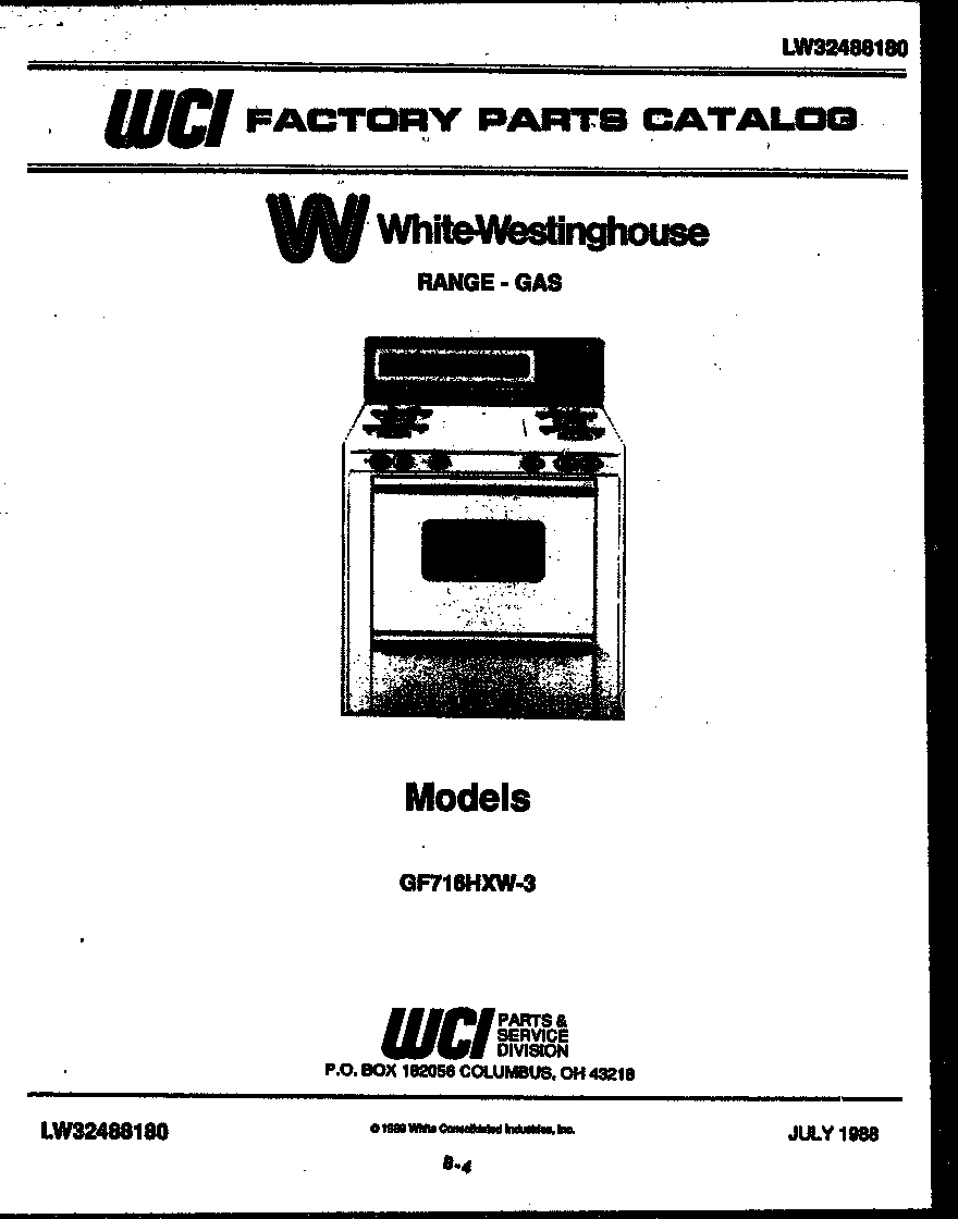 White-Westinghouse GF716HXW3 cover page diagram