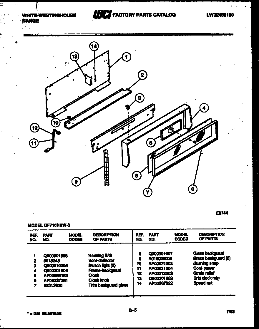 White-Westinghouse GF716HXW3 backguard diagram