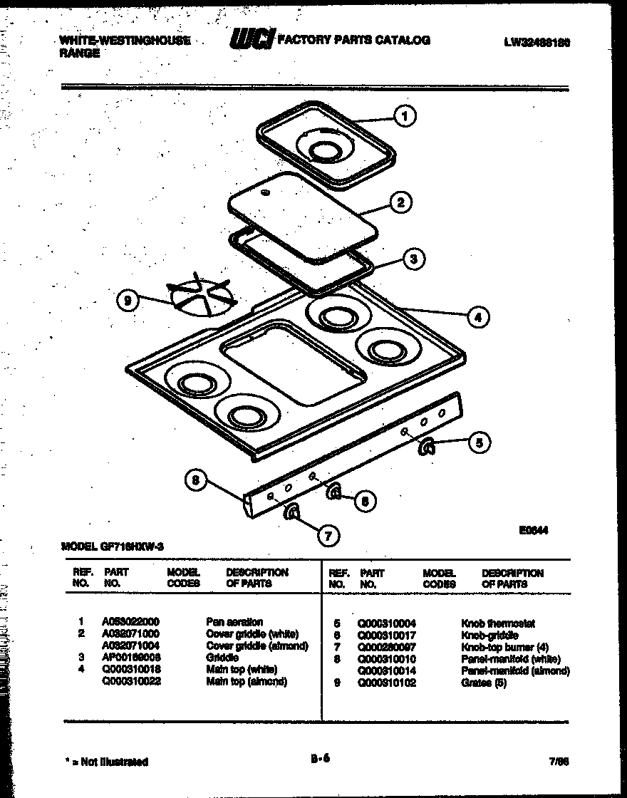 White-Westinghouse GF716HXW3 cooktop parts diagram