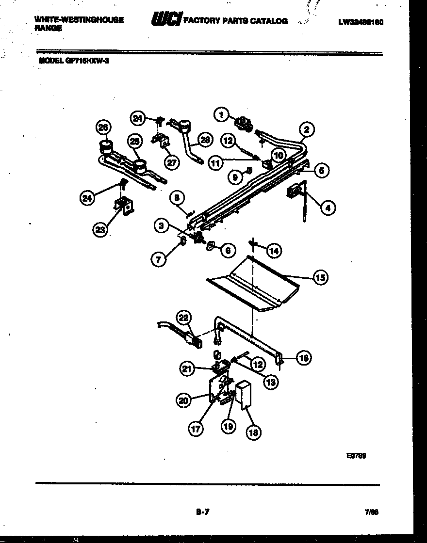 White-Westinghouse GF716HXW3 burner, manifold and gas control diagram